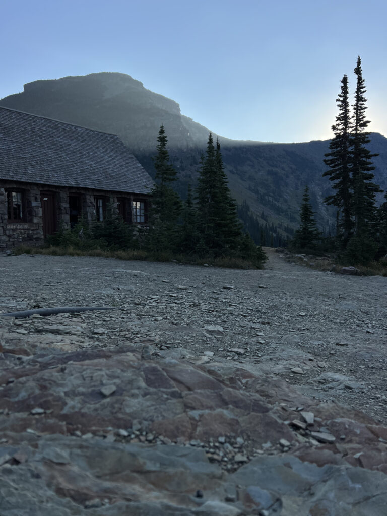 Mountain chalet at sunrise