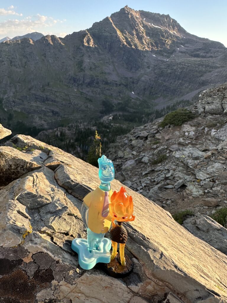 Pixar’s elemental toy figurines in the mountains