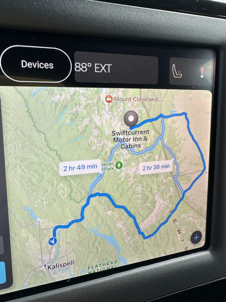 Google maps screenshot on a car dashboard