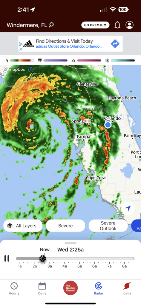Hurricane Idalia in an Orlando weather map screen shot