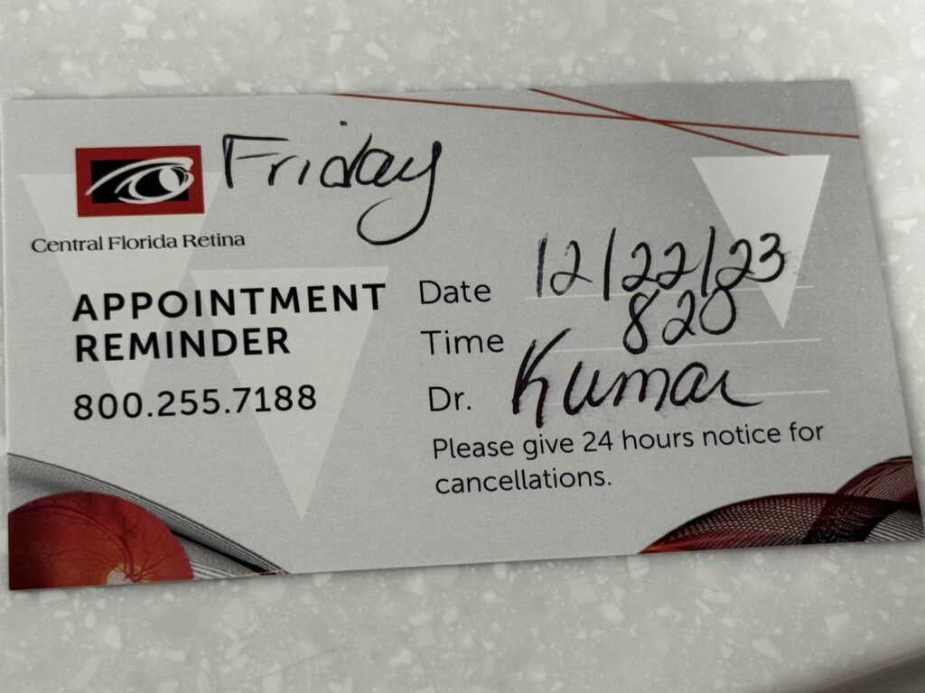 Medical appointment card reminder