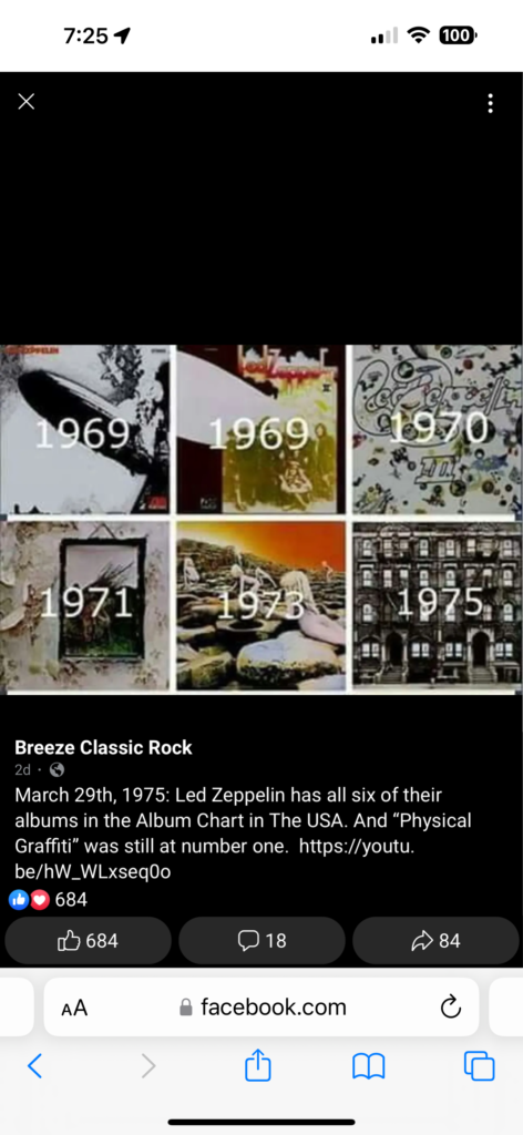 Social media post about Led Zeppelin