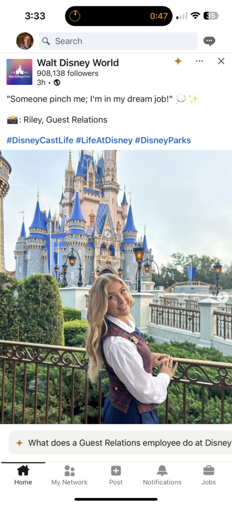 Walt Disney World LinkedIn account update