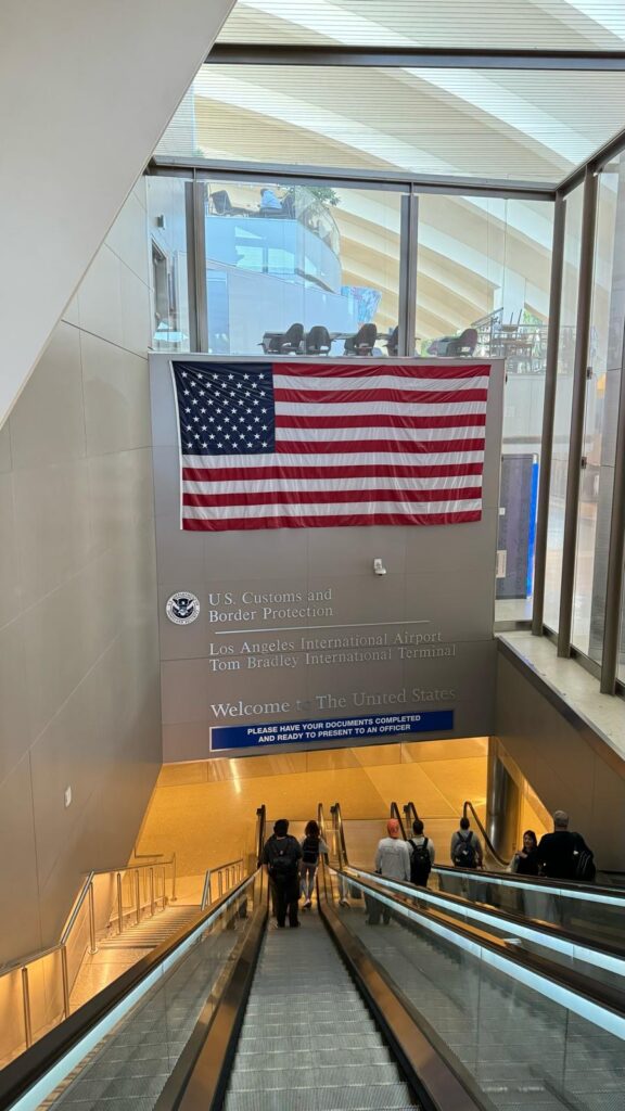 American flag at airport customs