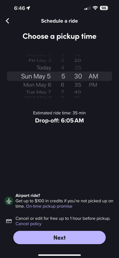 Lyft schedule screen