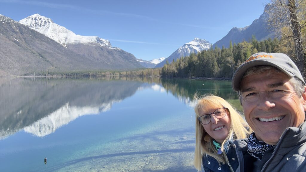 Couple at mountain lake 