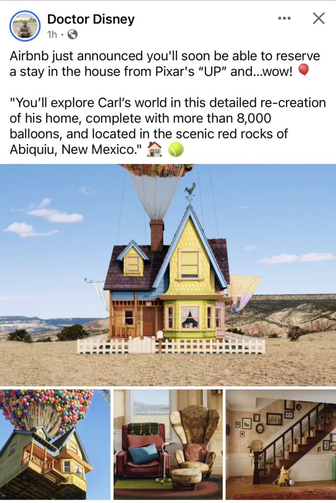 Facebook post about Pixar’s up house being built Southwest United States