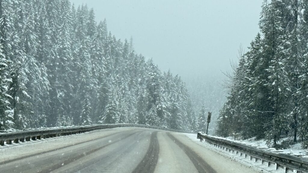 Snowy mountain road