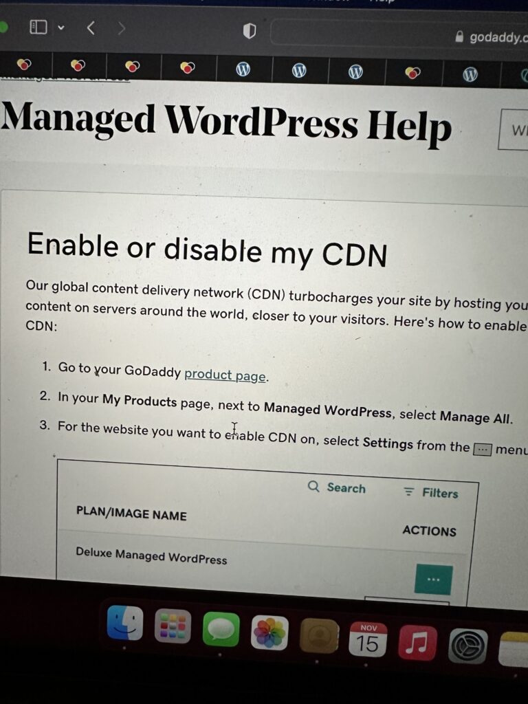 WordPress admin page