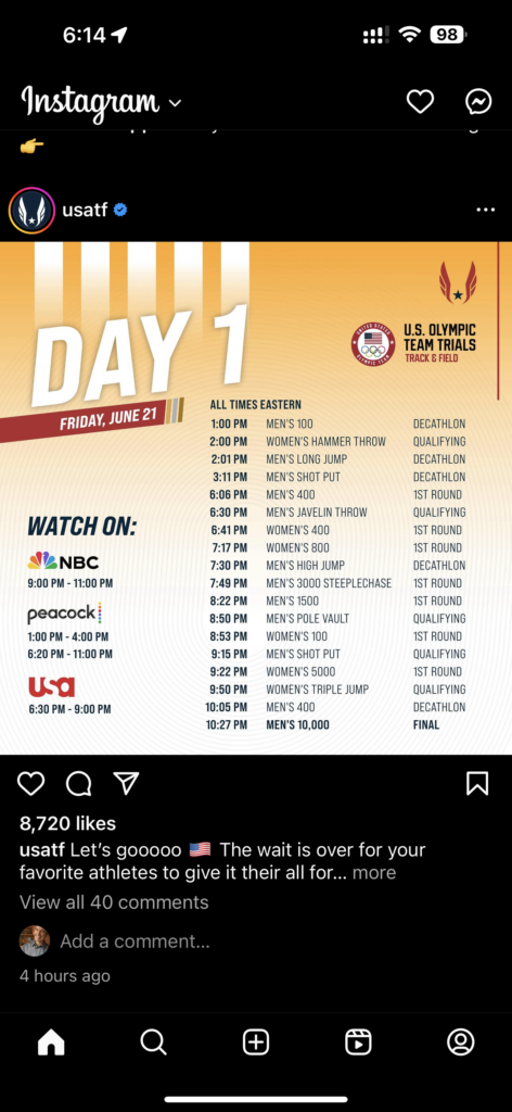 Olympic trials schedule