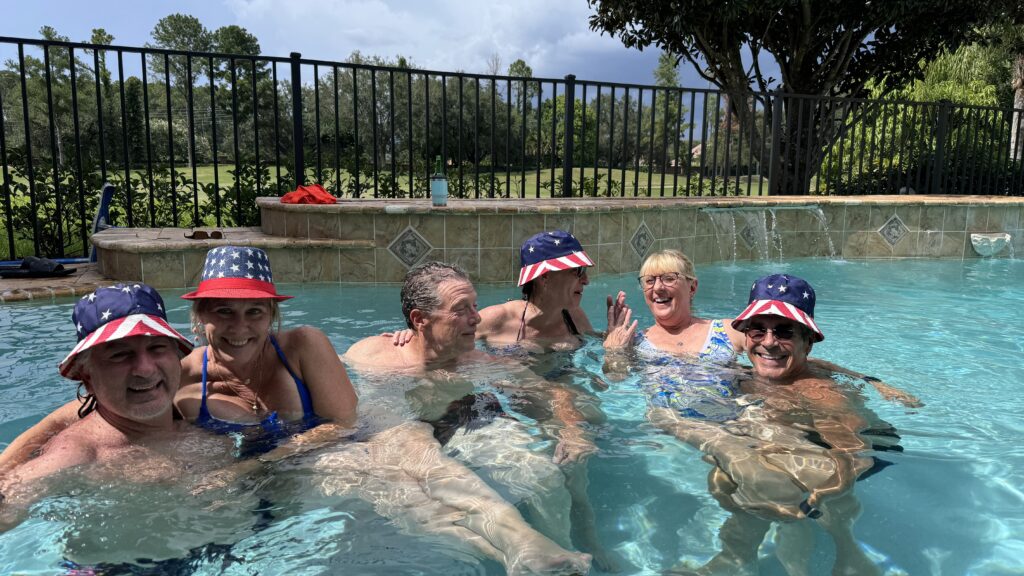 Six adults at home pool party