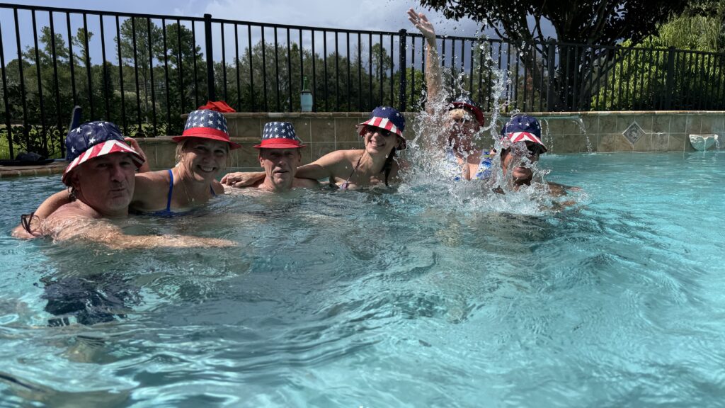 Six adults at home pool party