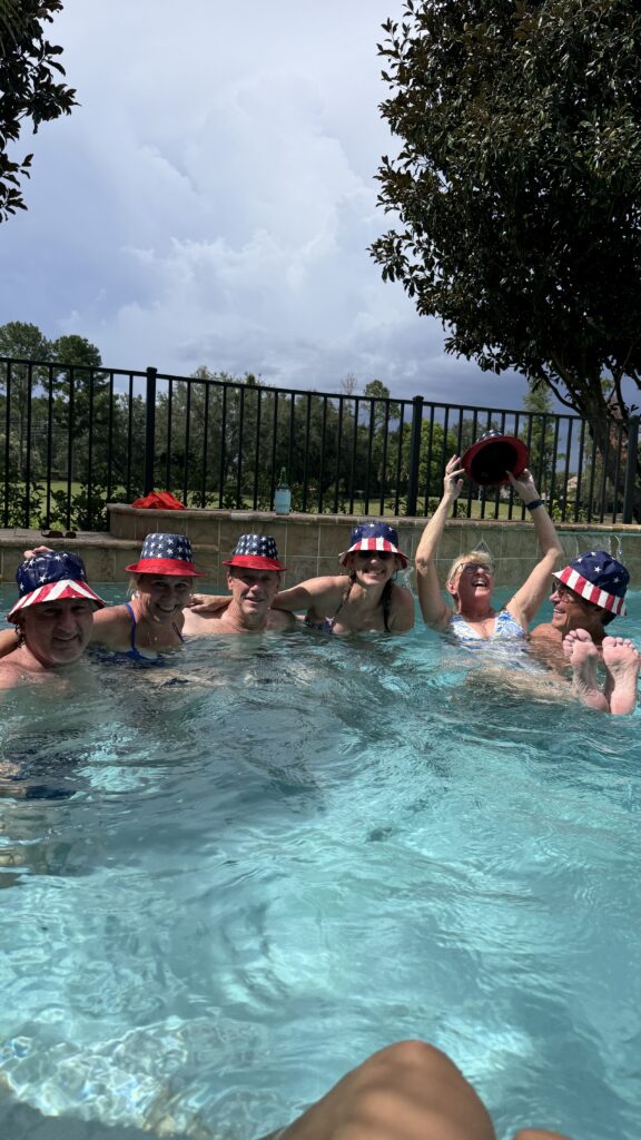 Six adults at home pool party