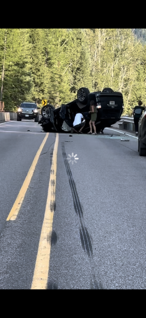 Overturned car on highway