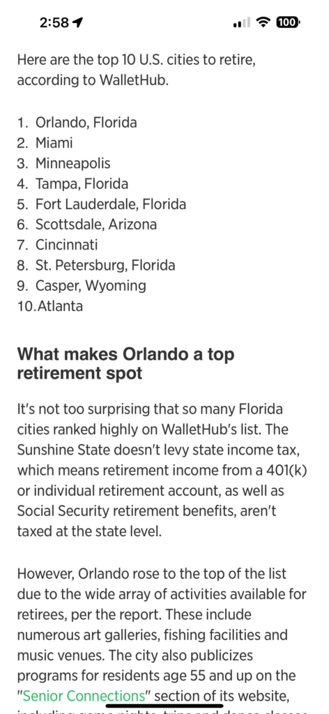 list of desirable retirement cities
