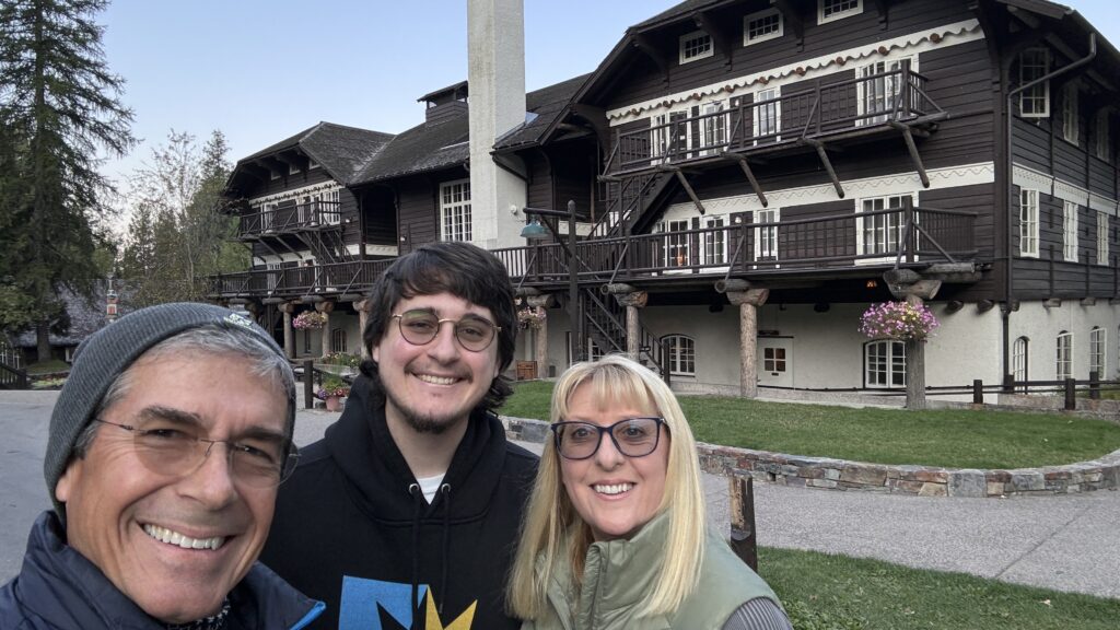 three people at national park lodge