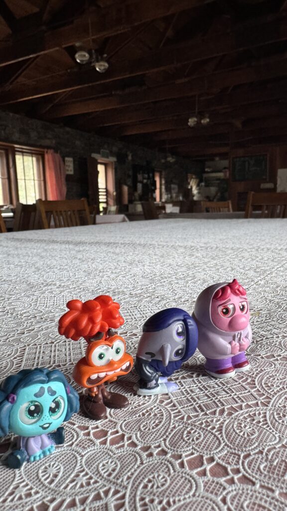 Inside out 2 toy figurines on a table