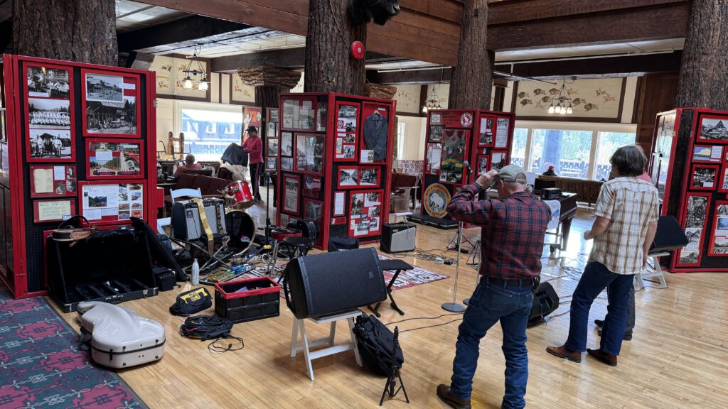 hotel lobby and band setting up