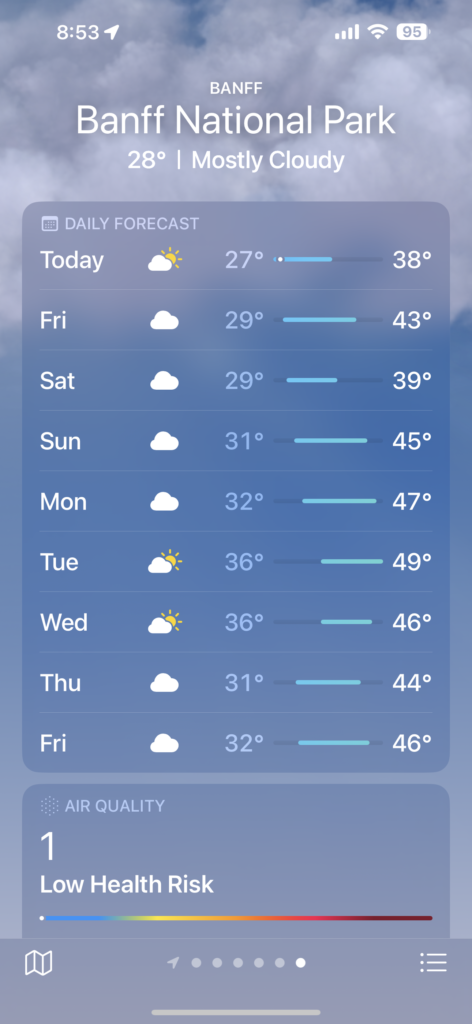 Weather 10-day forecast screen