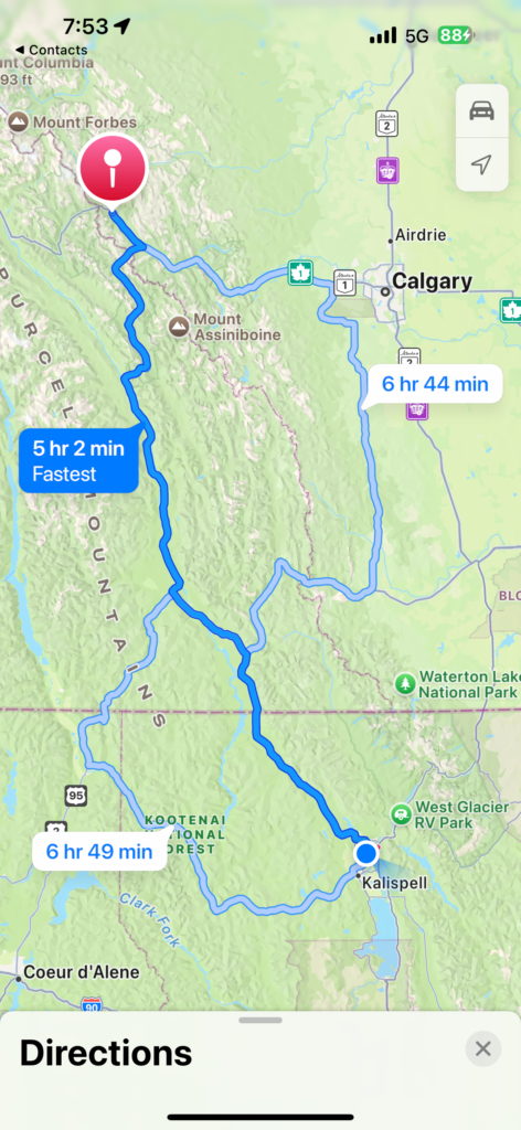 Google map of western Canada-United States border