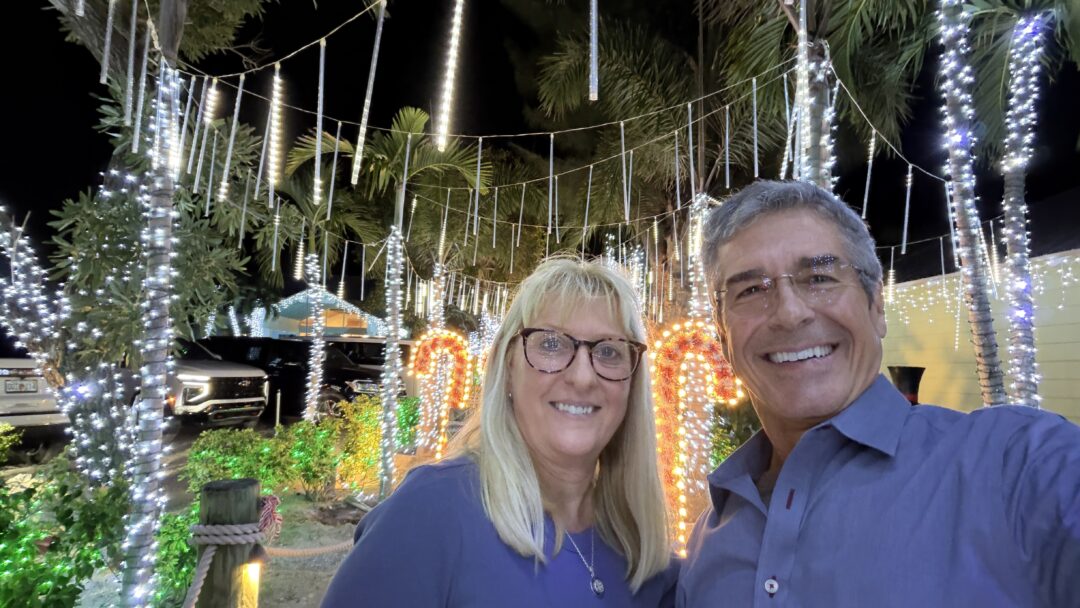 Honeymoon couple at beach resort at Christmas 