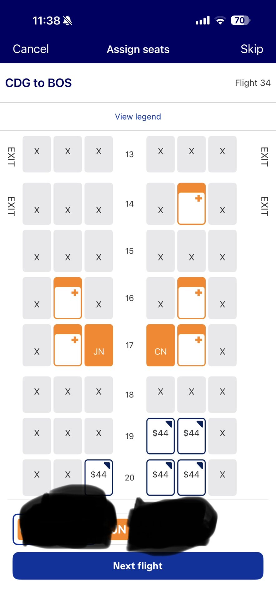 Airplane seat Map