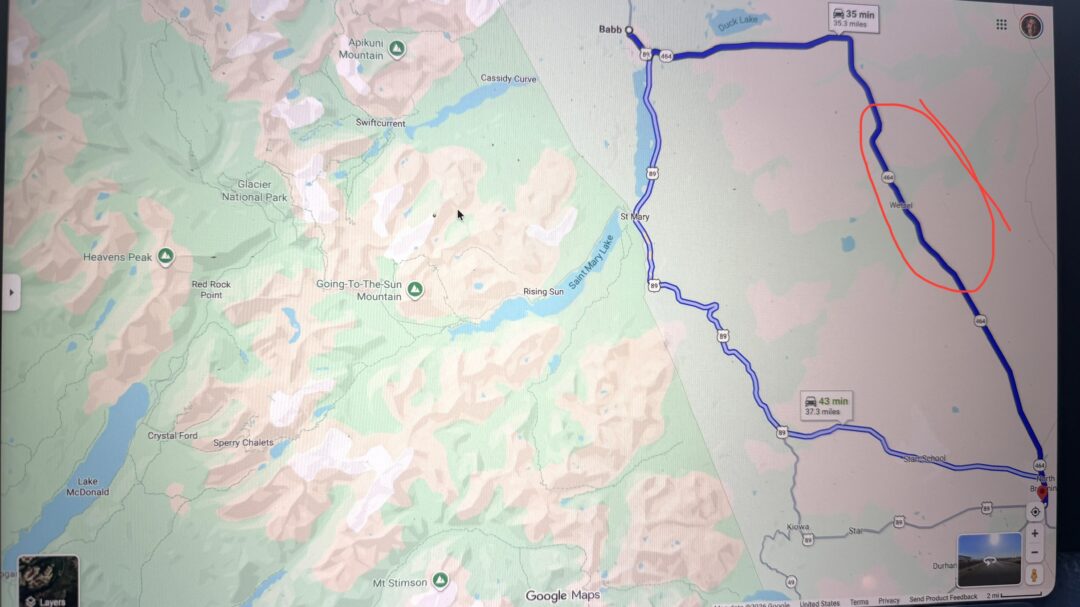 map of Glacier National Park and Great Plains border